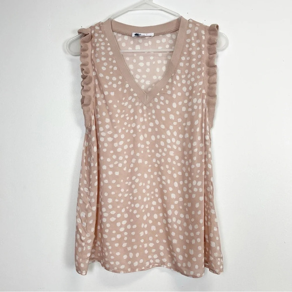 DR2 Daniel Rainn Blouse Womens Medium Light Pink White Dot Ruffle - Picture 1 of 9